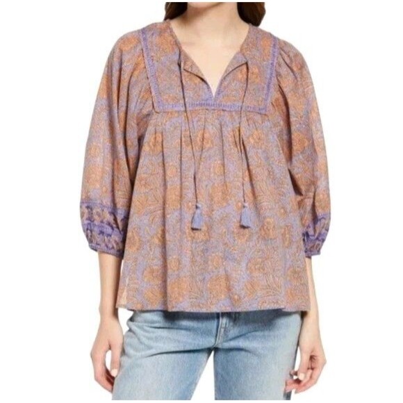 Cleobella Peasant Floral Cottage Top Womens Small Organic Cotton Boho Amarillis - Picture 1 of 8